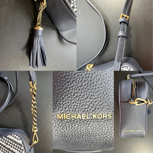 MICHAEL KORS MEDIUM BAG WOVEN LEATHER GINNY NWOT CROSSBODY ADMIRAL NAVY MMK - Picture 9 of 10